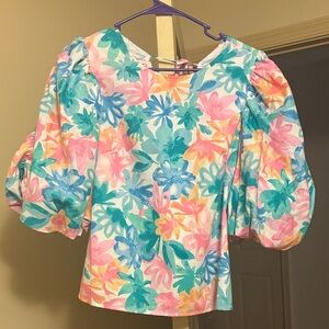 Colorful Floral Puff Sleeve Blouse